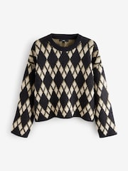 Black Argyle Pattern Knitted Jumper - Image 5 of 8