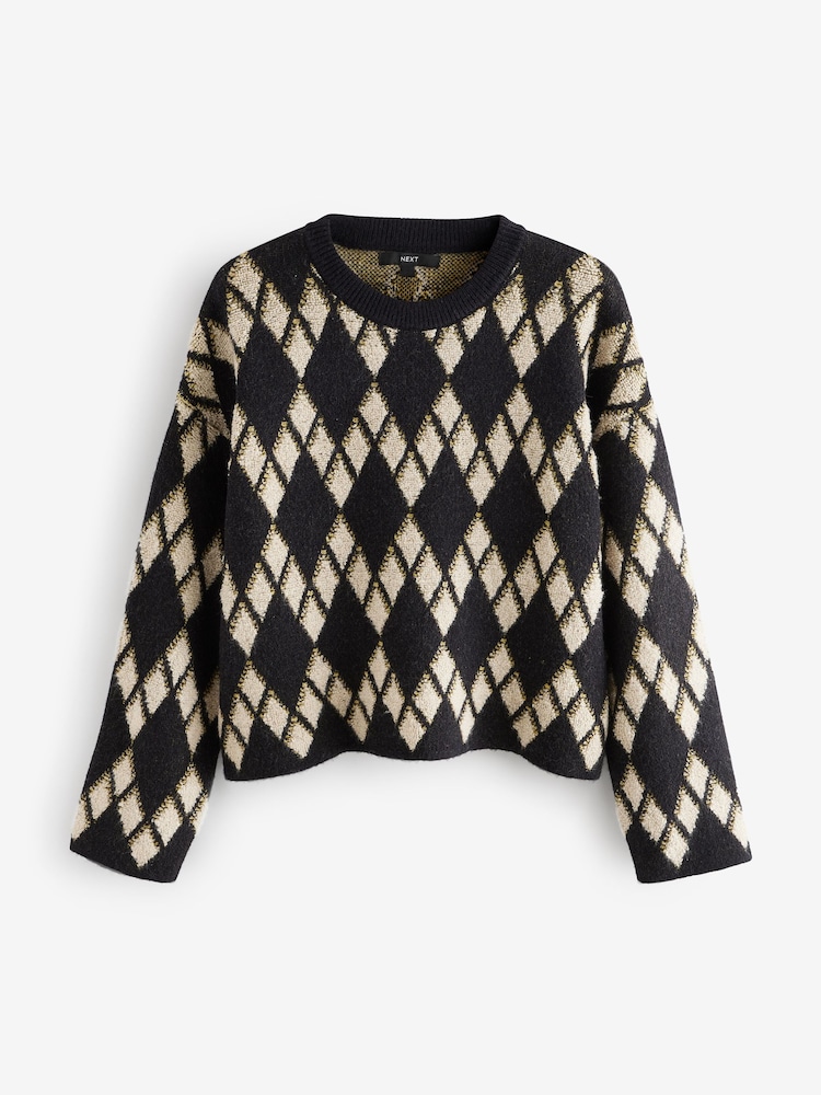 Black Argyle Pattern Knitted Jumper - Image 5 of 8