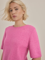 Pink Bright Short Sleeve Crew Neck Knitted T-Shirt With Wool - Image 2 of 7