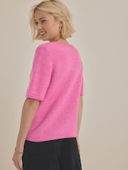 Pink Bright Short Sleeve Crew Neck Knitted T-Shirt With Wool - Image 3 of 7