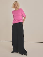 Pink Bright Short Sleeve Crew Neck Knitted T-Shirt With Wool - Image 4 of 7