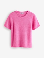 Pink Bright Short Sleeve Crew Neck Knitted T-Shirt With Wool - Image 5 of 7