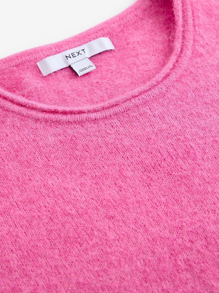 Pink Bright Short Sleeve Crew Neck Knitted T-Shirt With Wool - Image 7 of 7