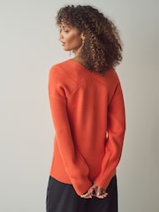 Orange Relaxed Fit Ribbed V-Neck Knitted Jumper - Image 4 of 8
