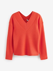 Orange Relaxed Fit Ribbed V-Neck Knitted Jumper - Image 6 of 8