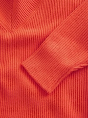 Orange Relaxed Fit Ribbed V-Neck Knitted Jumper - Image 7 of 8