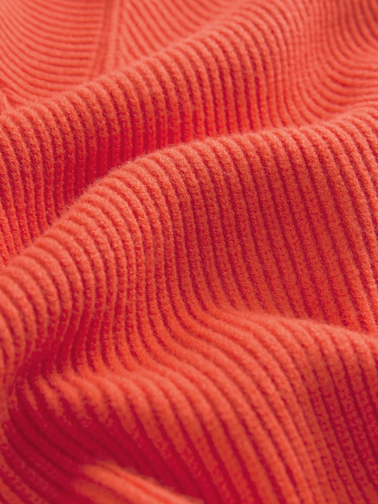 Orange Relaxed Fit Ribbed V-Neck Knitted Jumper - Image 8 of 8