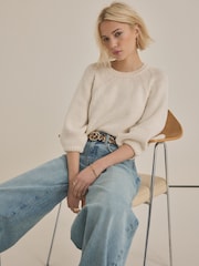 Ecru Half Sleeve Crew Neck Jumper with Wool - Image 2 of 7