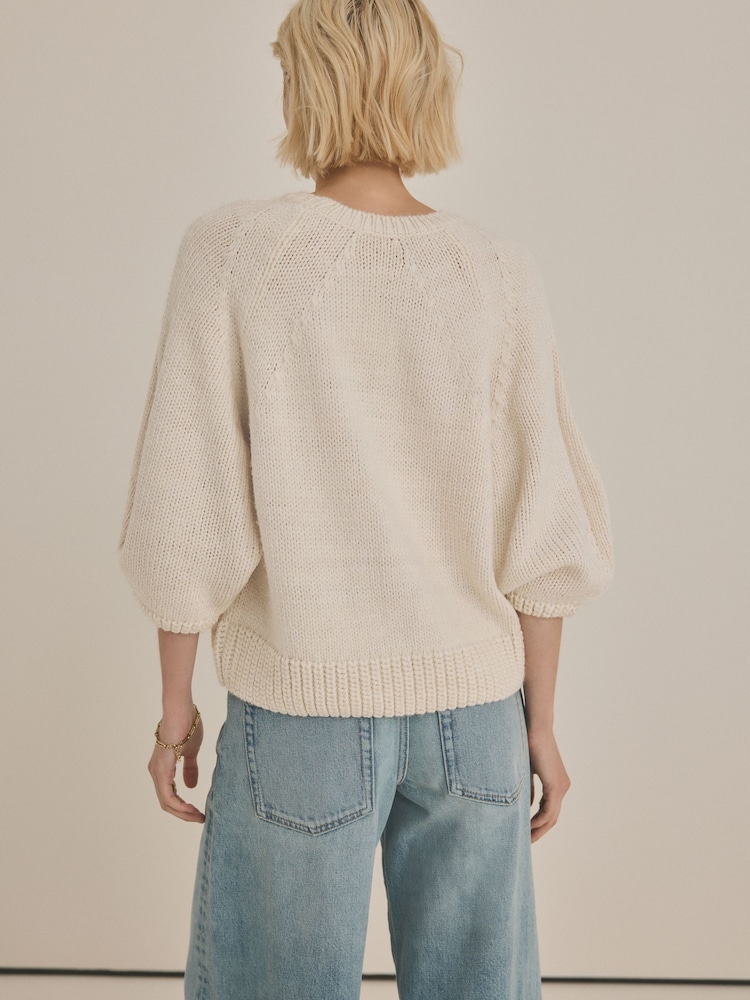 Ecru Half Sleeve Crew Neck Jumper with Wool - Image 3 of 7