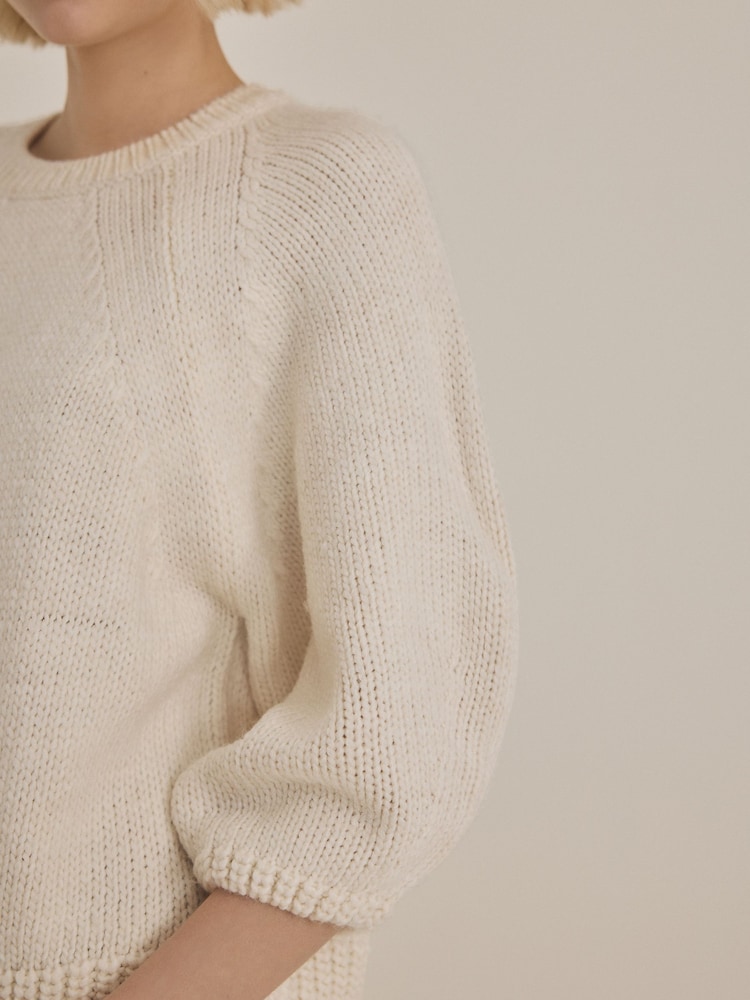 Ecru Half Sleeve Crew Neck Jumper with Wool - Image 4 of 7
