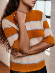 Orange Stripe Brushed Knitted T-Shirt - Image 4 of 7