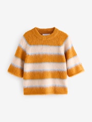 Orange Stripe Brushed Knitted T-Shirt - Image 5 of 7