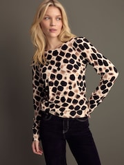 marron neutre - Col rond Manches longues Pattern Knitted Pull - Image 1 of 8