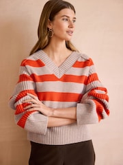 Orange Neutral Stripe Premium V-Neck Jumper - Image 1 of 9
