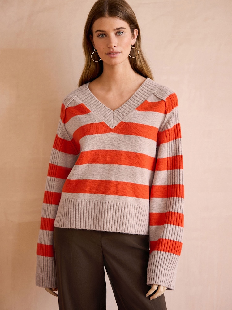 Orange Neutral Stripe Premium V-Neck Jumper - Image 2 of 9