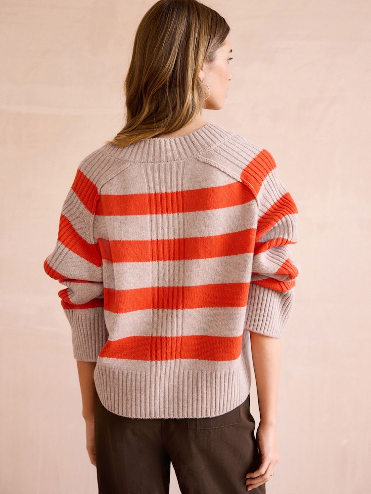 Orange Neutral Stripe Premium V-Neck Jumper - Image 4 of 9