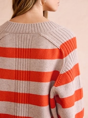 Orange Neutral Stripe Premium V-Neck Jumper - Image 6 of 9