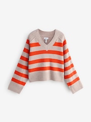Orange Neutral Stripe Premium V-Neck Jumper - Image 7 of 9