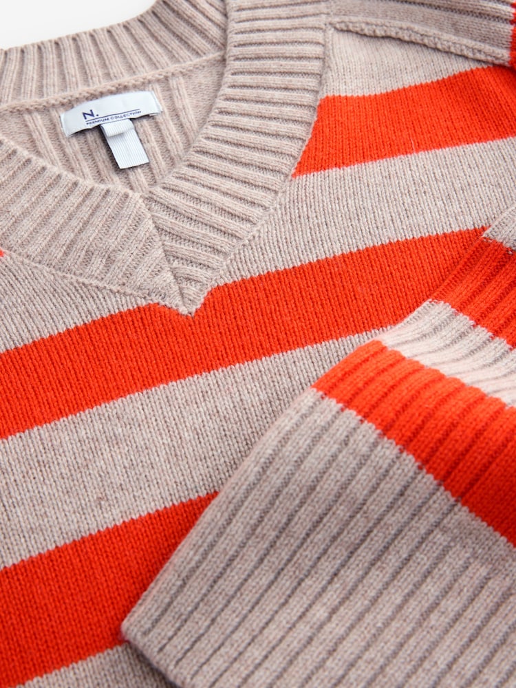 Orange Neutral Stripe Premium V-Neck Jumper - Image 8 of 9