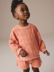 Orange Towelling Crew 100% Cotton Sweatshirt & Shorts Set (3mths-7yrs) - Image 1 of 9