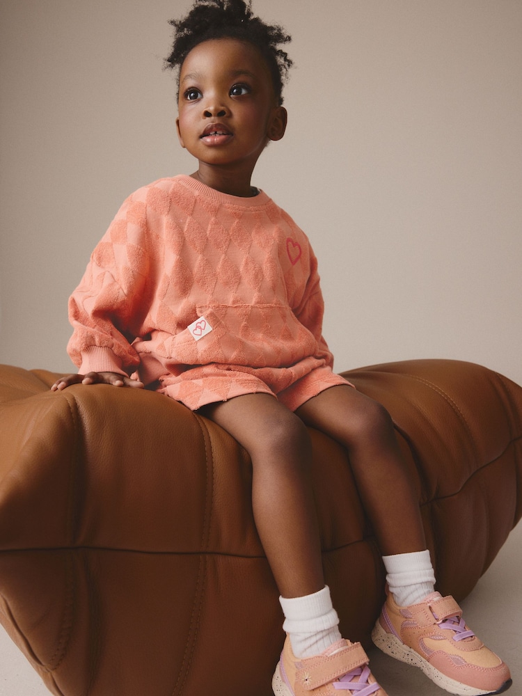 Orange Towelling Crew 100% Cotton Sweatshirt & Shorts Set (3mths-7yrs) - Image 3 of 9