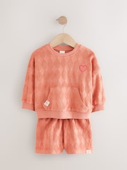 Orange Towelling Crew 100% Cotton Sweatshirt & Shorts Set (3mths-7yrs) - Image 5 of 9