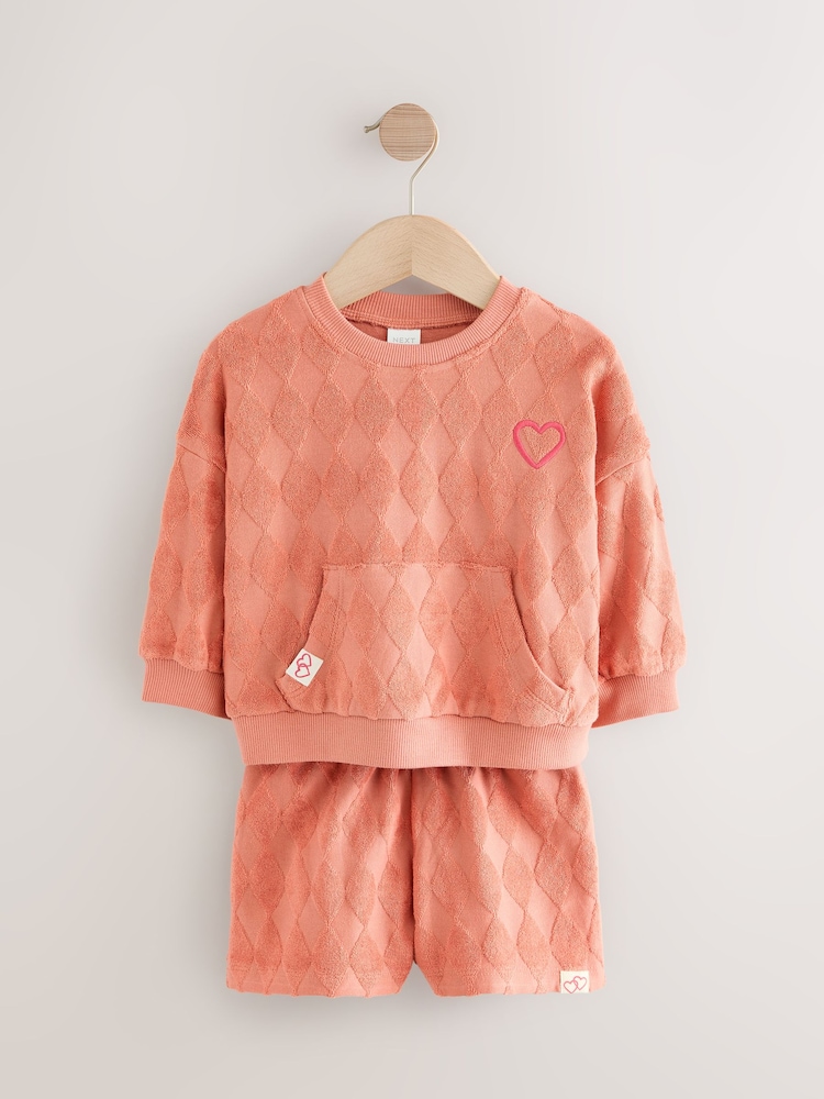 Orange Towelling Crew 100% Cotton Sweatshirt & Shorts Set (3mths-7yrs) - Image 5 of 9