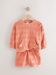 Orange Towelling Crew 100% Cotton Sweatshirt & Shorts Set (3mths-7yrs) - Image 6 of 9