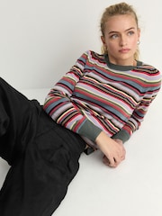 Multi Bright Stripe (multi-rayures lumineuses) - Col rond Manches longues Pattern Knitted Pull - Image 1 de 7