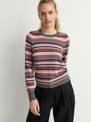 Multi Bright Stripe (multi-rayures lumineuses) - Col rond Manches longues Pattern Knitted Pull - Image 2 de 7