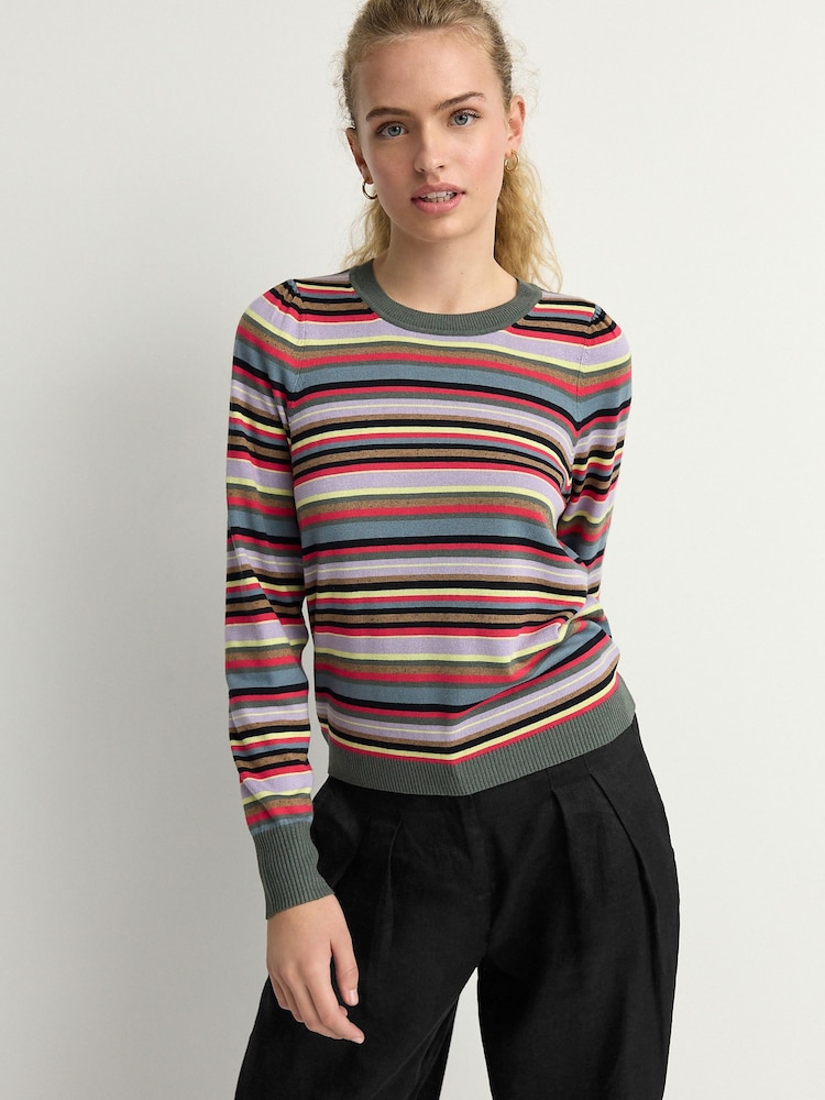 Multi Bright Stripe (multi-rayures lumineuses) - Col rond Manches longues Pattern Knitted Pull - Image 2 of 7