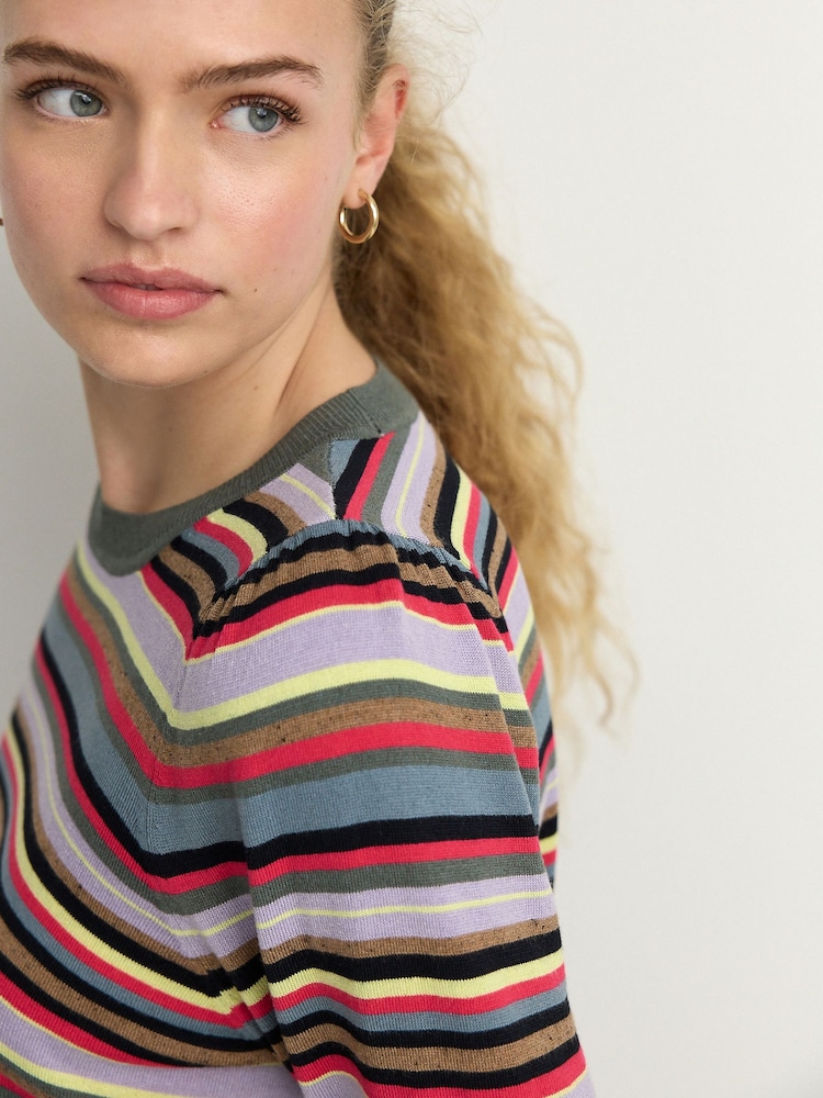 Multi Bright Stripe (multi-rayures lumineuses) - Col rond Manches longues Pattern Knitted Pull - Image 4 of 7