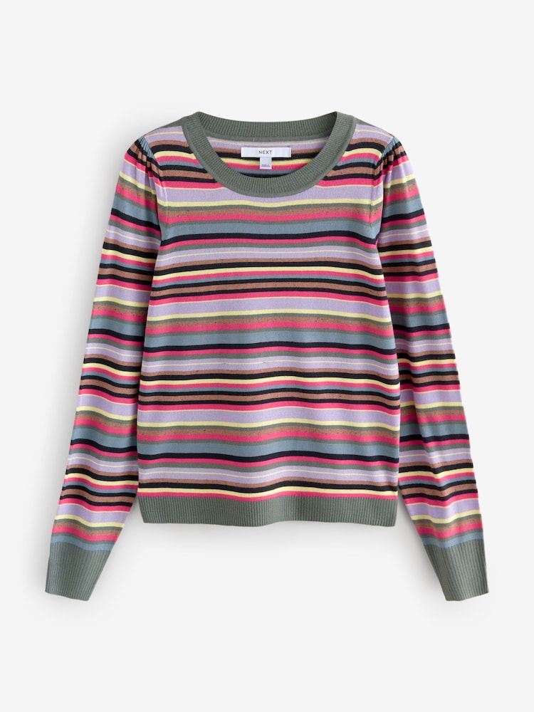 Multi Bright Stripe (multi-rayures lumineuses) - Col rond Manches longues Pattern Knitted Pull - Image 5 of 7