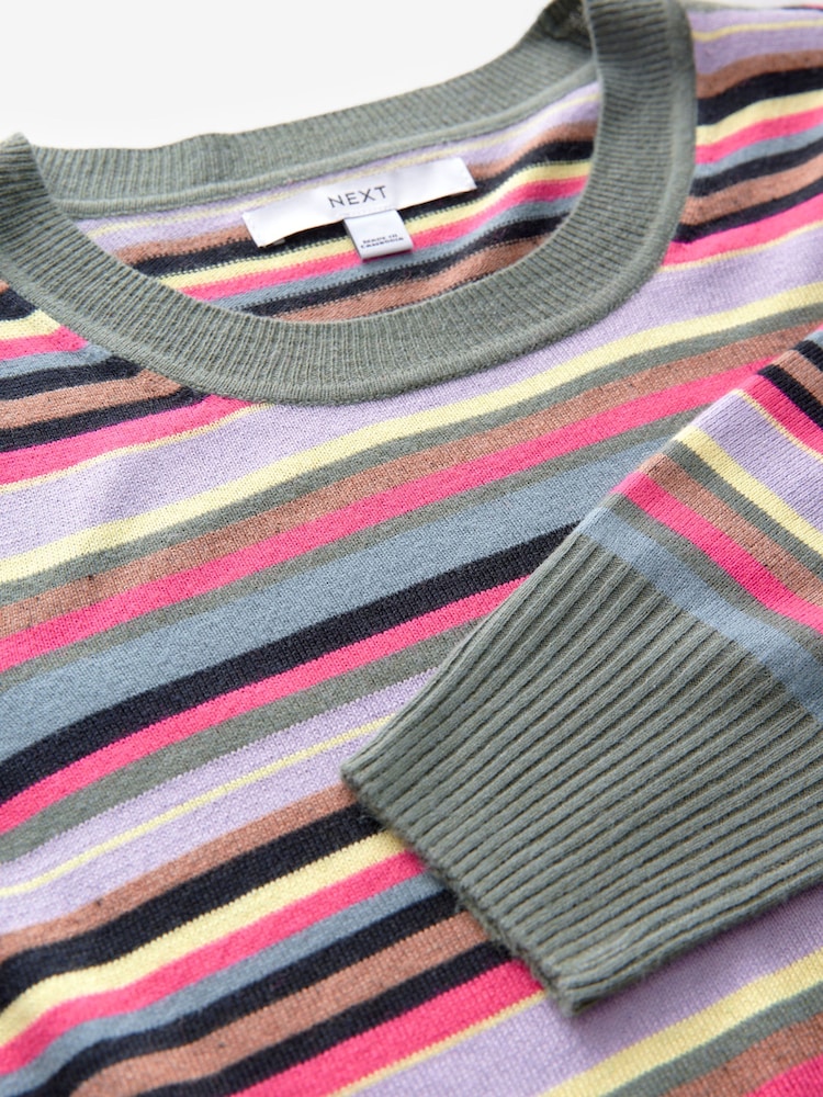 Multi Bright Stripe (multi-rayures lumineuses) - Col rond Manches longues Pattern Knitted Pull - Image 6 of 7