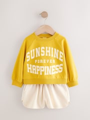 Yellow Long Sleeve 100% Cotton Sweatshirt And Shorts Set (3mths-7yrs) - Image 5 of 9