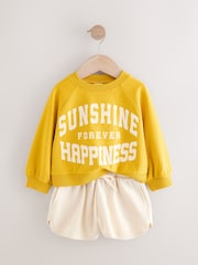 Yellow Long Sleeve 100% Cotton Sweatshirt And Shorts Set (3mths-7yrs) - Image 6 of 9