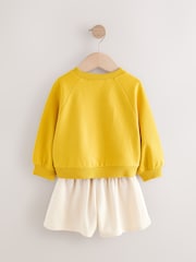 Yellow Long Sleeve 100% Cotton Sweatshirt And Shorts Set (3mths-7yrs) - Image 7 of 9