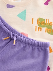 Cream/Purple 100% Cotton Sweatshirt and Shorts Set (3mths-7yrs) - Image 11 of 12