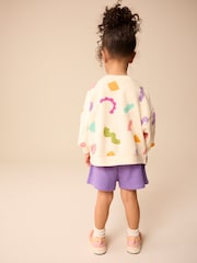 Cream/Purple 100% Cotton Sweatshirt and Shorts Set (3mths-7yrs) - Image 3 of 12