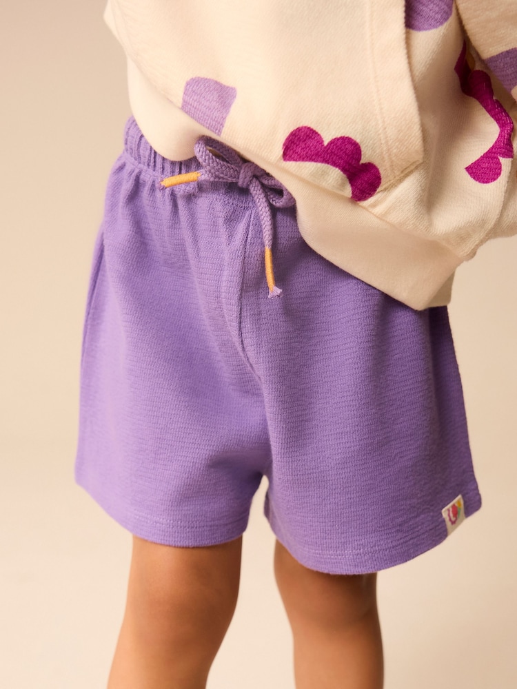 Cream/Purple 100% Cotton Sweatshirt and Shorts Set (3mths-7yrs) - Image 5 of 12