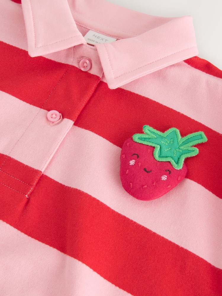 Red Strawberry Stripe 100% Cotton Rugby Top & Shorts Set (3mths-7yrs) - Image 10 of 11