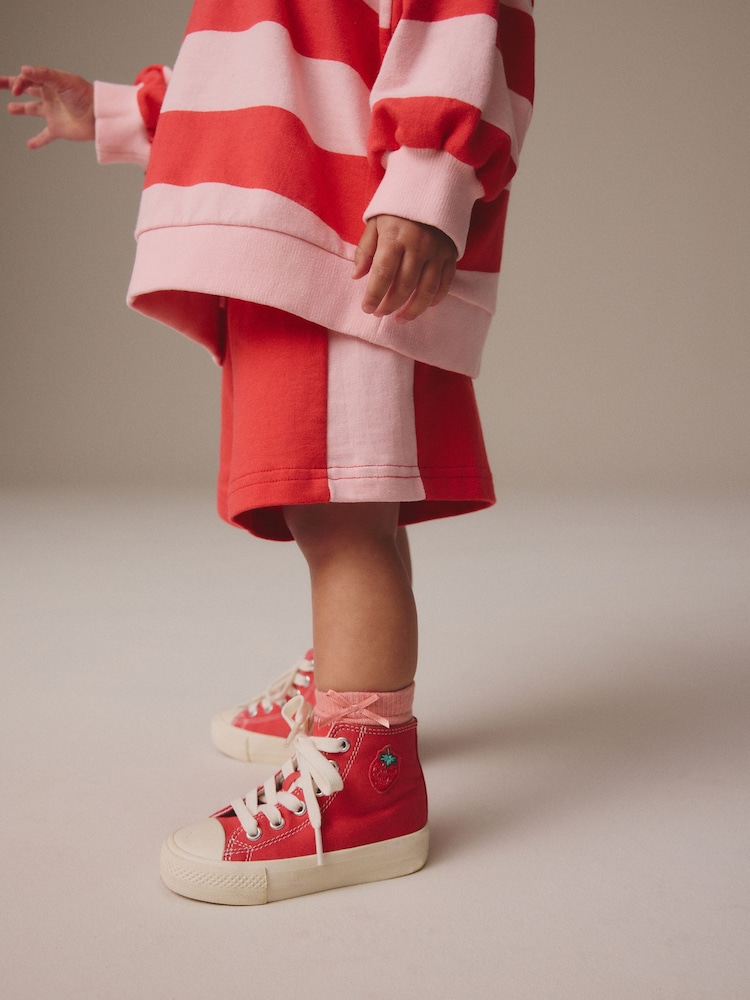 Red Strawberry Stripe 100% Cotton Rugby Top & Shorts Set (3mths-7yrs) - Image 4 of 11