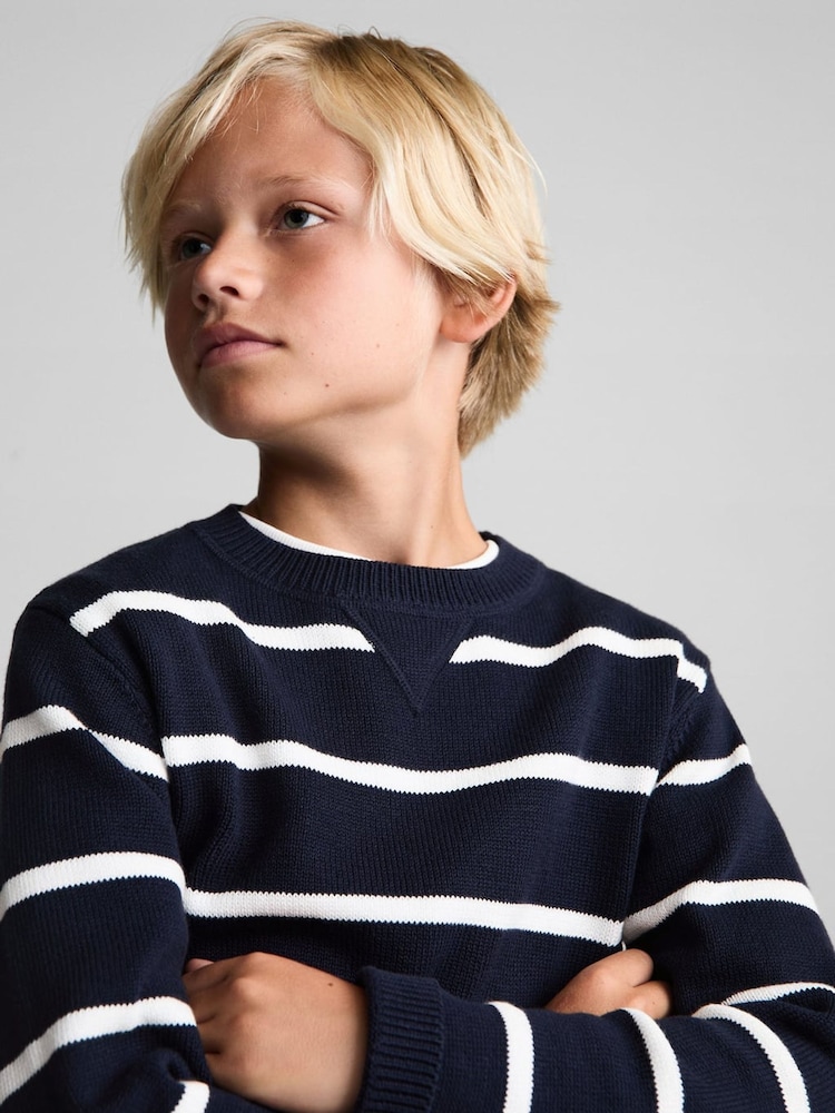 Mango Navy Boys Striped Knitted Jumper - Image 2 of 5 Mango Navy Boys Striped Knitted Jumper - Image 2 of 5