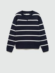Mango Navy Boys Striped Knitted Jumper - Image 3 of 5