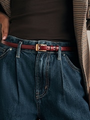 Burgundy Red Premium Made In Italy Leather Micro Skinny Belt - Image 1 of 1