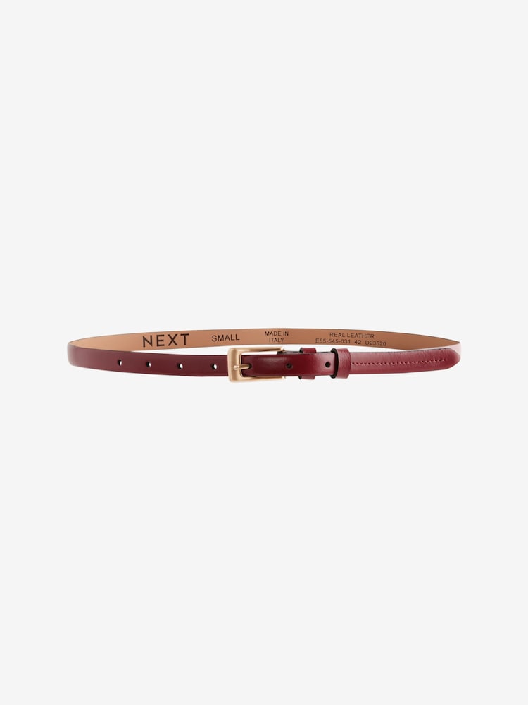Rojo burdeos - Premium Made In Italy Leather Micro Skinny Belt - Imagen 1 de 2