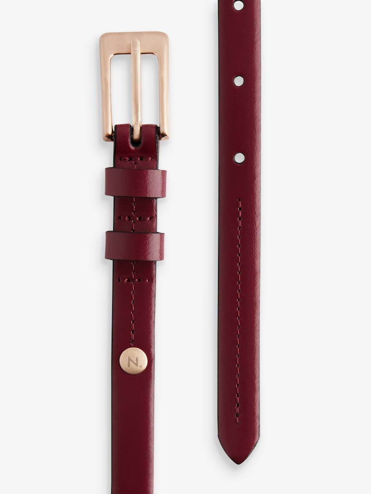 Rojo burdeos - Premium Made In Italy Leather Micro Skinny Belt - Imagen 2 de 2