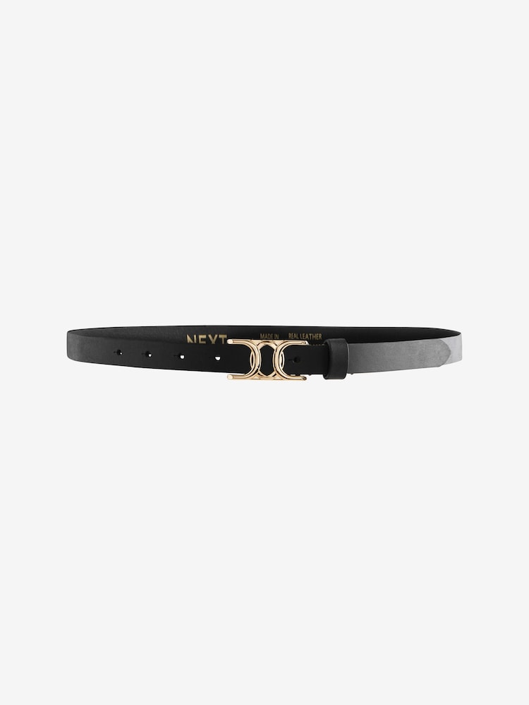 Svart - Statement Buckle Skinny Leather Skärp - Bild 1 av 2