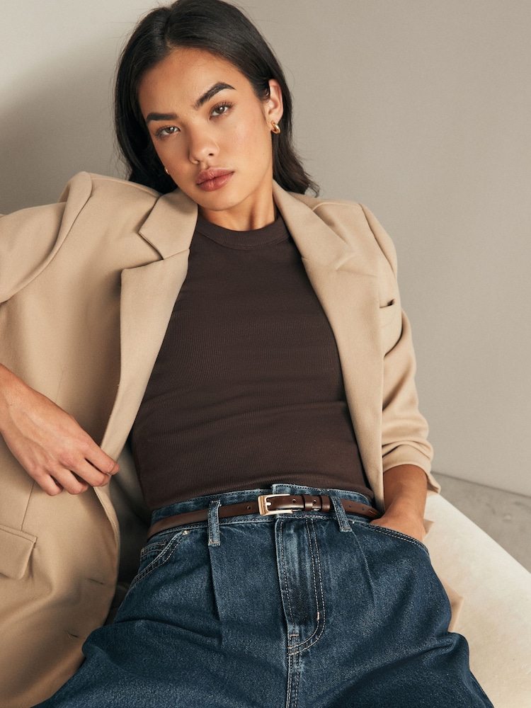 Čokoladno rjava - Premium Made V Italiji Usnje Micro Skinny pasovi - Slika 2 iz 5 Čokoladno rjava - Premium Made V Italiji Usnje Micro Skinny pasovi - Slika 2 iz 5