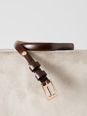 Marrón chocolate - Premium Made In Italy Leather Micro Skinny Belt - Imagen 3 de 4